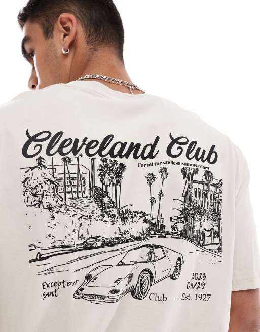 Jack & Jones – Oversize-T-Shirt in Beige mit „Cleveland“-Auto-Print auf dem Rücken