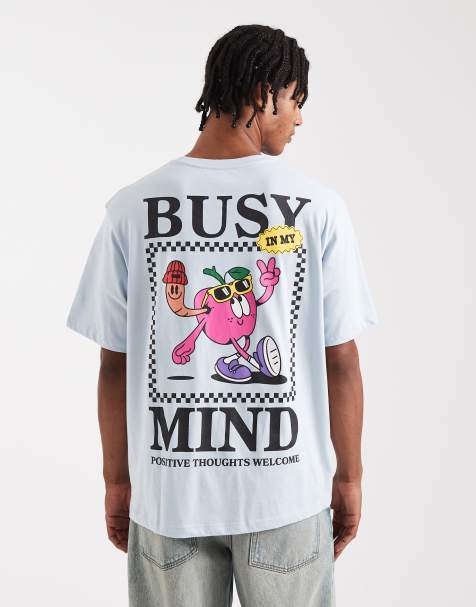 Jack & Jones – Oversize-T-Shirt in Blau mit „Busy Mind“-Print - view 1