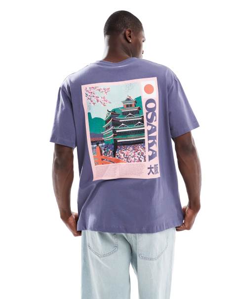 Jack & Jones – Oversize-T-Shirt in Blau mit japanischem Rückenprint - view 1