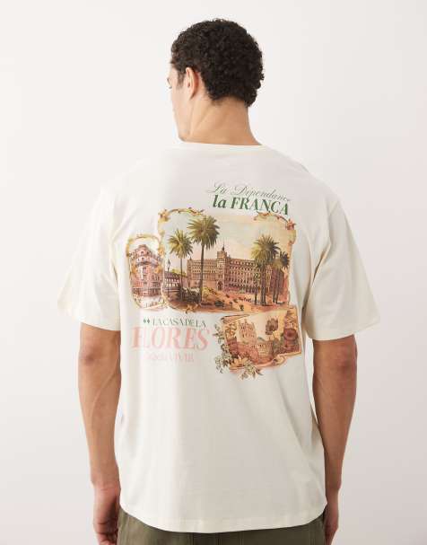 Jack & Jones – Oversize-T-Shirt in Creme mit Landschaftsprint auf dem Rücken - view 1