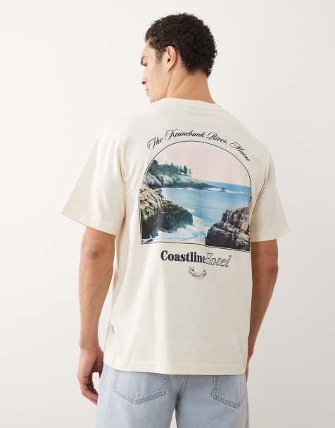 Jack & Jones – Oversize-T-Shirt in Creme mit Landschaftsprint auf dem Rücken - view 1