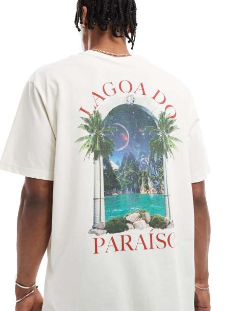 Jack & Jones – Oversize-T-Shirt in Creme mit Seemotiv-Grafikprint auf der Rückseite - view 1