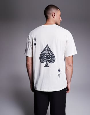 Oversize-T-Shirt in Cremeweiß mit Pik-Ass-Rückenprint Weiß S