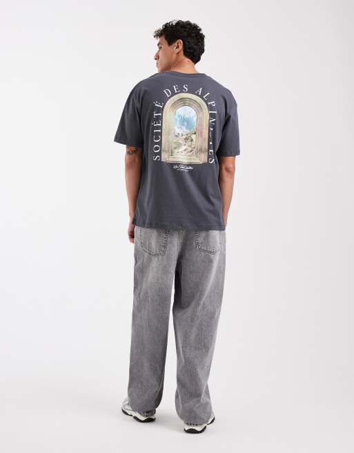 Jack & Jones – Oversize-T-Shirt in Grau mit Landschaftsprint auf dem Rücken, 2 von 5