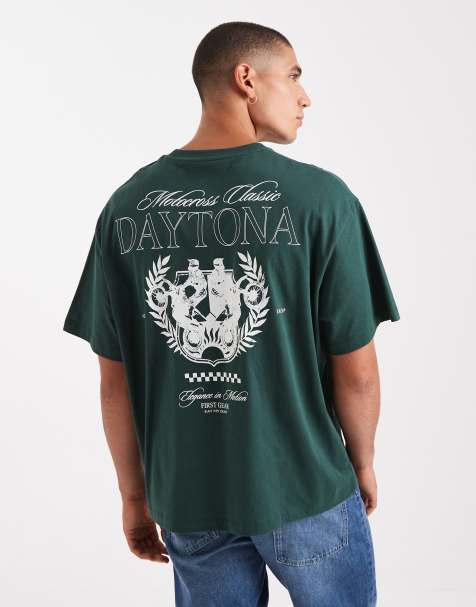 Jack & Jones – Oversize-T-Shirt in Grün mit „Daytona“-Print - view 1