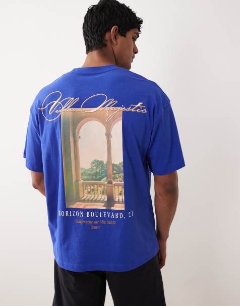 Jack & Jones – Oversize-T-Shirt in leuchtendem Blau mit Landschaftsprint auf dem Rücken - view 1