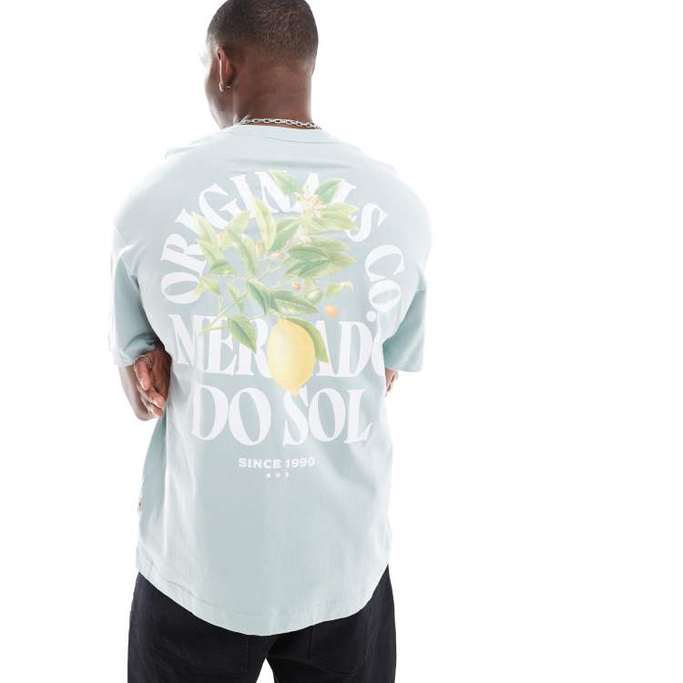 Jack Jones – Oversize-T-Shirt in Minzgrün mit Zitronen-Print auf