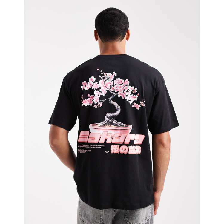 Jack Jones – Oversize-T-Shirt in Schwarz mit „Cherry Blossom