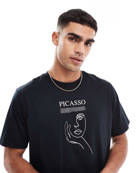Jack & Jones – Oversize-T-Shirt in Schwarz mit Picasso-Print - view 1