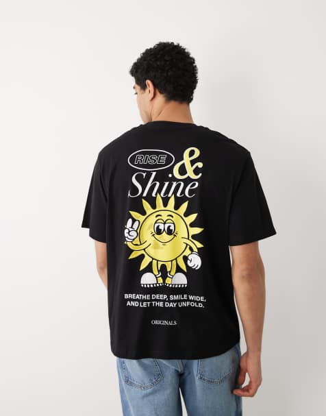 Jack & Jones – Oversize-T-Shirt in Schwarz mit Sonnenprint auf dem Rücken - view 1
