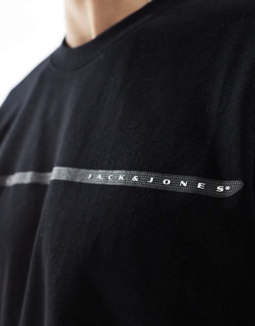 Jack & Jones – Oversize-T-Shirt in Schwarz mit Streifenlogo in Brusthöhe, 3 von 4
