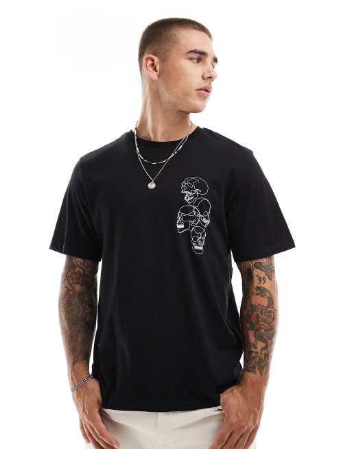 Jack & Jones – Oversize-T-Shirt in Schwarz mit Totenkopf-Rückenprint, 2 von 4
