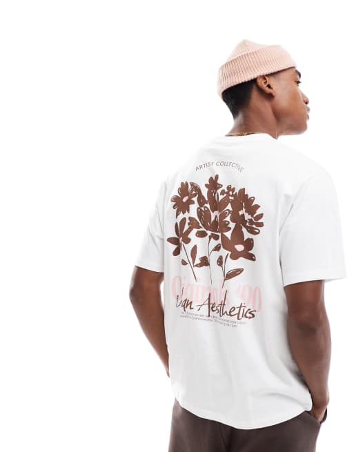 Jack & Jones – Oversize-T-Shirt in Weiß mit Blumen-Print hinten