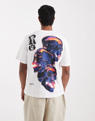 Oversize-T-Shirt in Weiß mit Dreier-Totenkopf-Print auf dem Rücken Weiß S