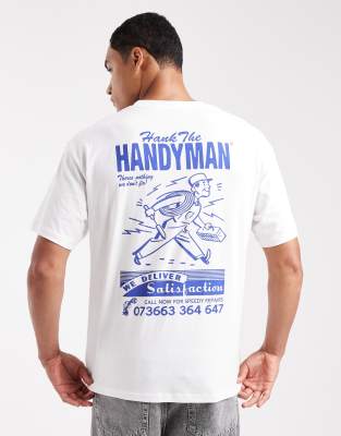 Oversize-T-Shirt in Weiß mit „Handyman"-Print auf der Brust Weiß L