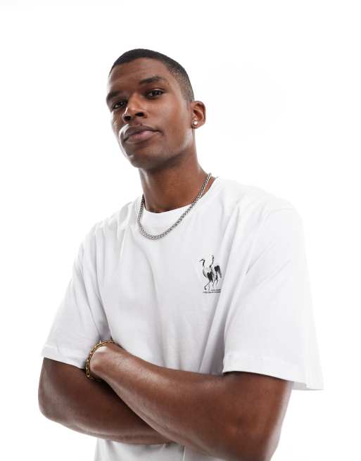 Jack & Jones – Oversize-T-Shirt in Weiß mit Kirschblüten-Kranich