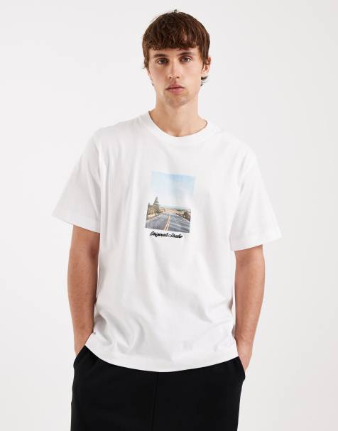 Jack & Jones – Oversize-T-Shirt in Weiß mit Landschaftsprint auf der Brust  - view 1