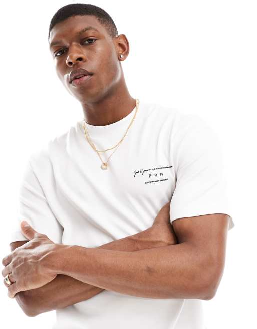 Jack & Jones – Oversize-T-Shirt in Weiß mit Logo in Brusthöhe 