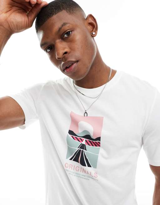 Jack & Jones – Oversize-T-Shirt in Weiß mit Print auf der Brust