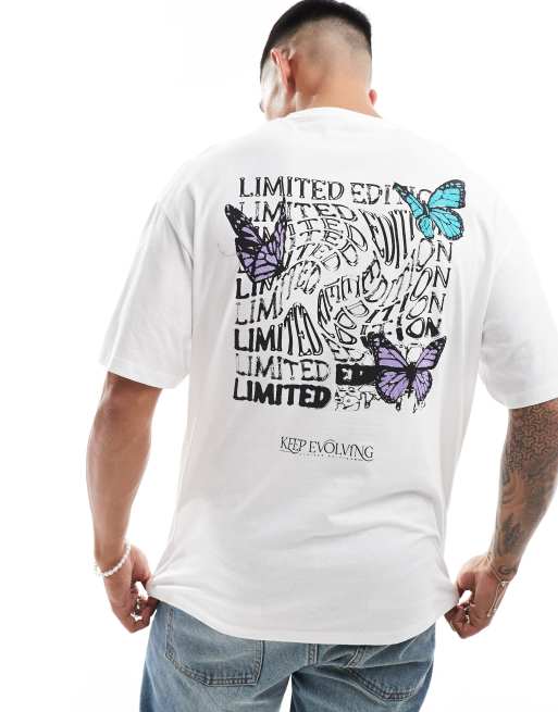 Jack & Jones – Oversize-T-Shirt in Weiß mit Schmetterlings-Rückenprint 