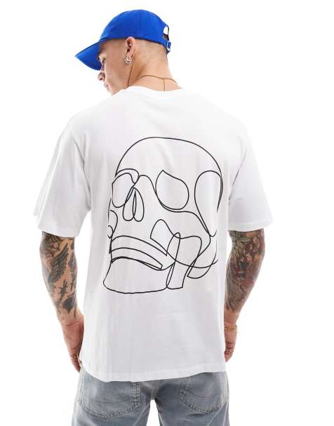 Jack & Jones – Oversize-T-Shirt in Weiß mit Totenkopf-Print auf dem Rücken - view 1