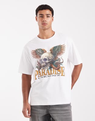 Oversize-T-Shirt in Weiß mit Totenkopf-Print Weiß M