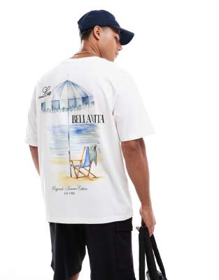 [Jack & Jones] Jack & Jones oversize t-shirt with beach back print-White M Bright White