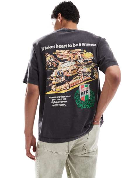Jack & Jones oversize t-shirt with castrol car print in grey - view 1
