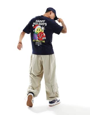 Jack & Jones Jack & Jones oversize t-shirt with Christmas back print in navy