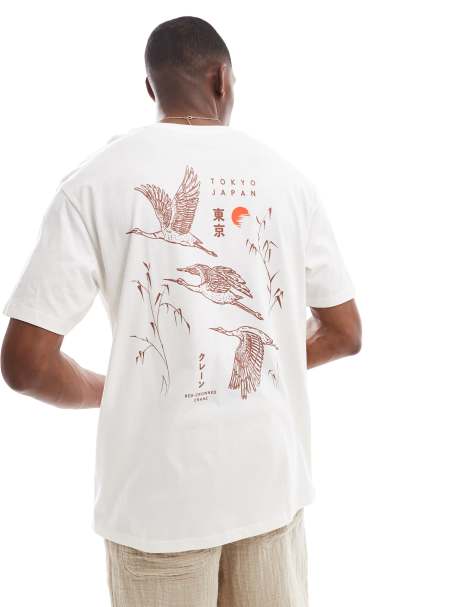 Jack & Jones oversize t-shirt with crane print in cream - view 1