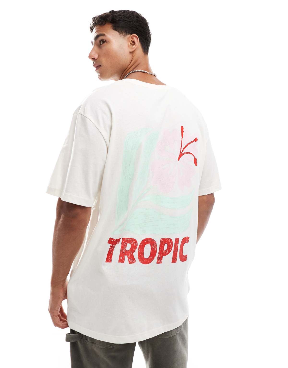 Jack & Jones oversize t-shirt with floral back print in cream