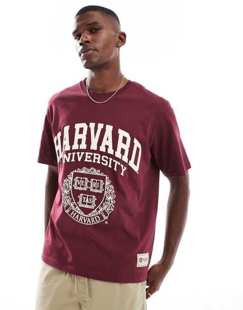 Jack & Jones oversize t-shirt with Harvard print in burgundy - view 1