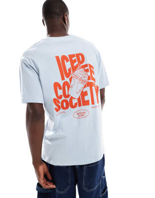 Jack & Jones oversize T-shirt with iced coffee back print in blue - view 1