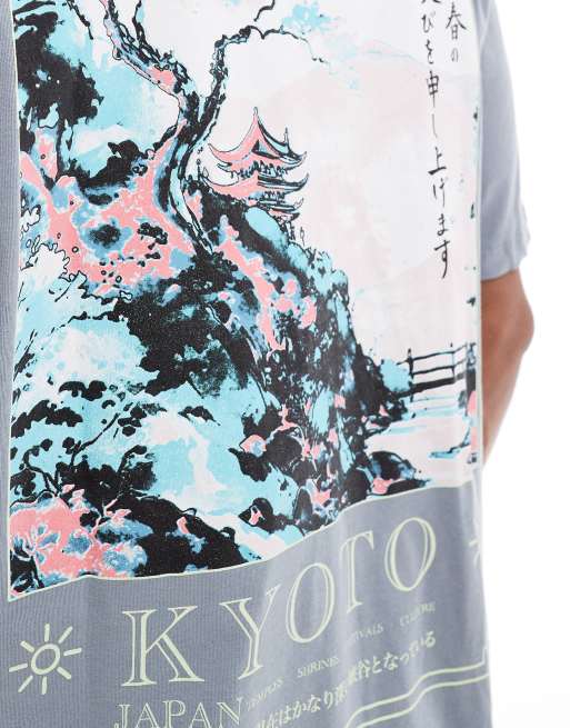 Jack & Jones oversized t-shirt with Kyoto print in gray