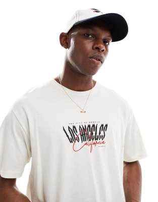 Jack & Jones Jack & Jones oversize t-shirt with los angeles print in cream-White