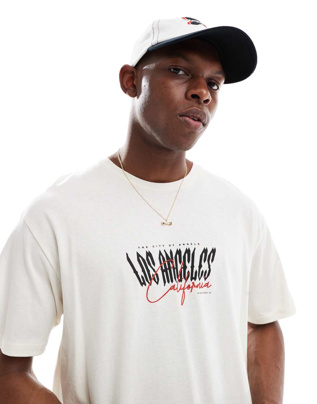 Jack & Jones oversize t-shirt with los angeles print in cream