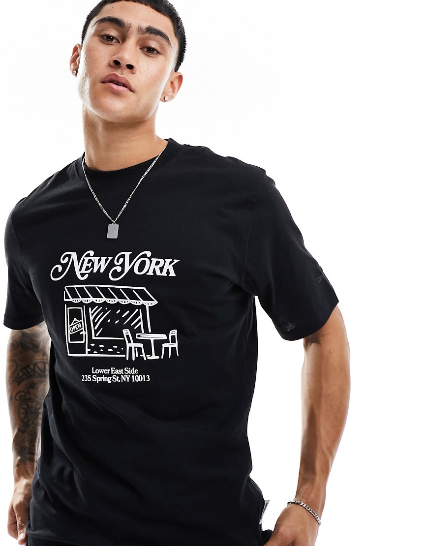 Jack & Jones oversize t-shirt with new york print in black