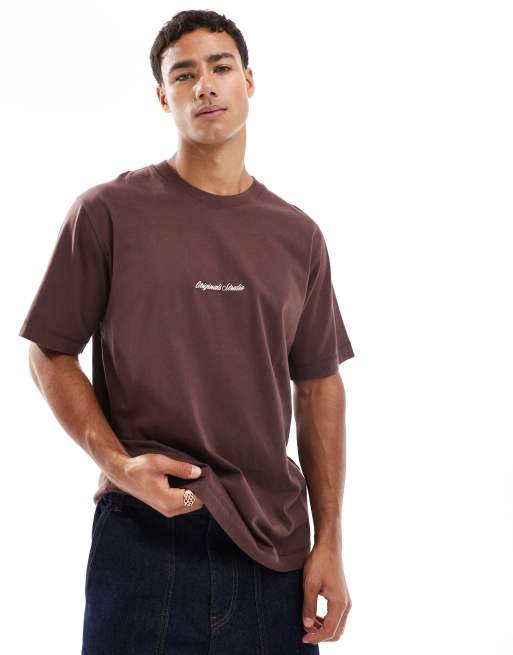 Jack & Jones oversize t-shirt with originals embroidery in brown, 2 of 4