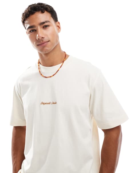 Jack & Jones oversize t-shirt with originals embroidery in cream - view 1