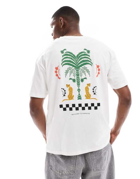 Jack & Jones oversize t-shirt with paradise backprint in white - view 1