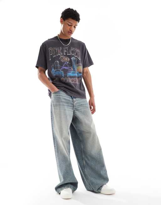 Jack & Jones oversize t-shirt with pink floyd back print in gray