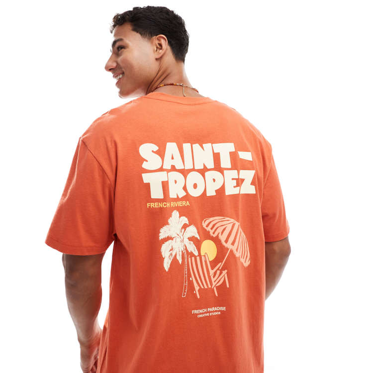 Jack & Jones oversize T-shirt with saint tropez back print in red