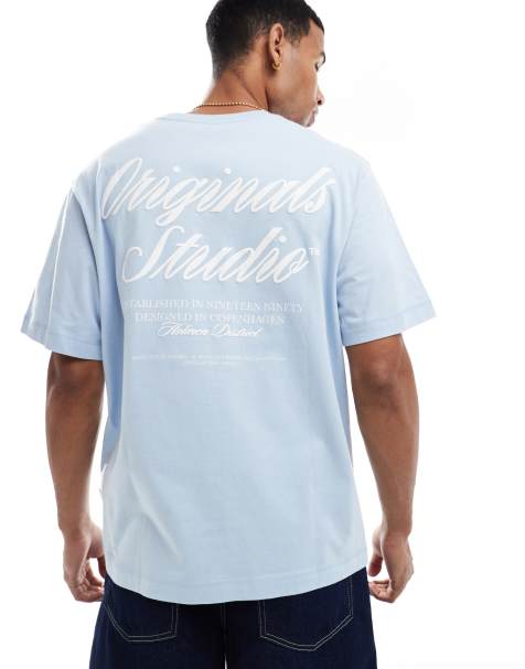 Jack & Jones oversize t-shirt with script back print in blue - view 1