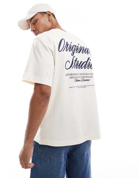 Jack & Jones oversize t-shirt with script back print in cream - view 1