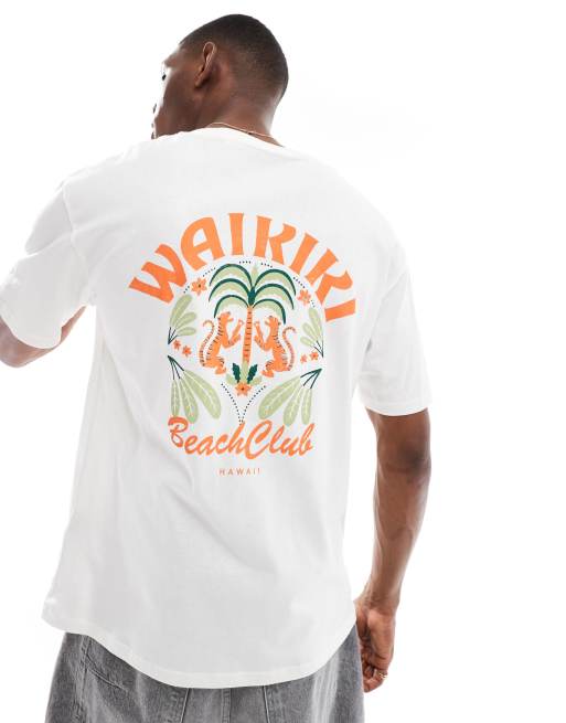 Jack & Jones oversize T-shirt with waikiki backprint in white