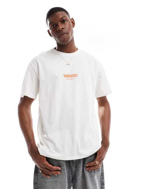 Jack & Jones oversize T-shirt with waikiki backprint in white