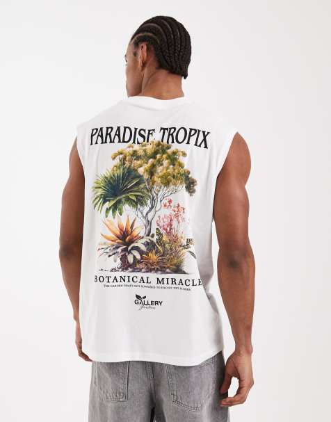 Jack & Jones oversize tank with paradise back print in white - view 1
