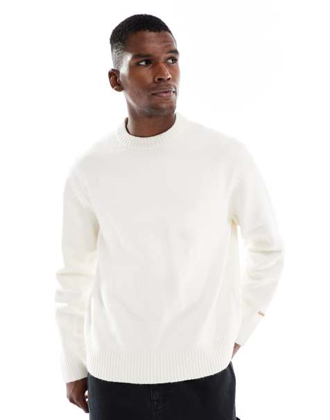 Jack & Jones oversize thick crew neck sweater in cream - view 1