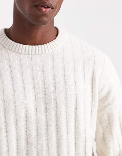 White Oversize Jumper Mens OLAVOGA Men CREW Ribbed Oversize Jumper