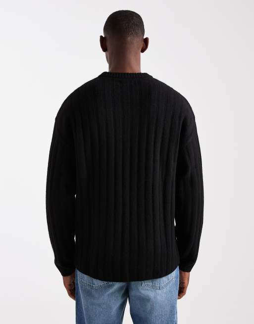 Jack & Jones oversize thick rib jumper in black, 3 of 5